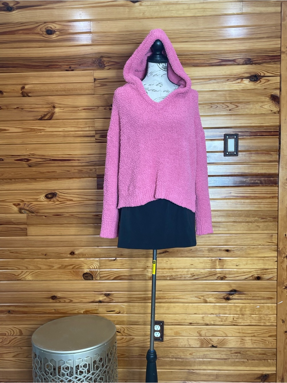 POL Plush Pink Hooded Cowl Sweater